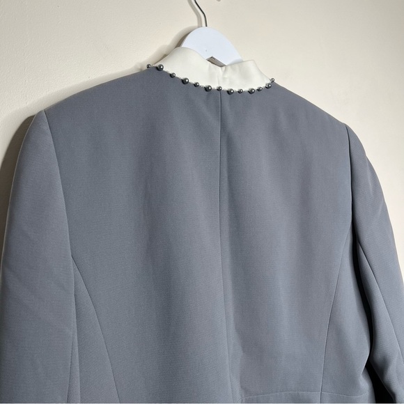 Tahari Arthur S. Levine Pearl Beaded Contrast Blazer Jacket Grey‎ White Size 18 - Picture 4 of 10